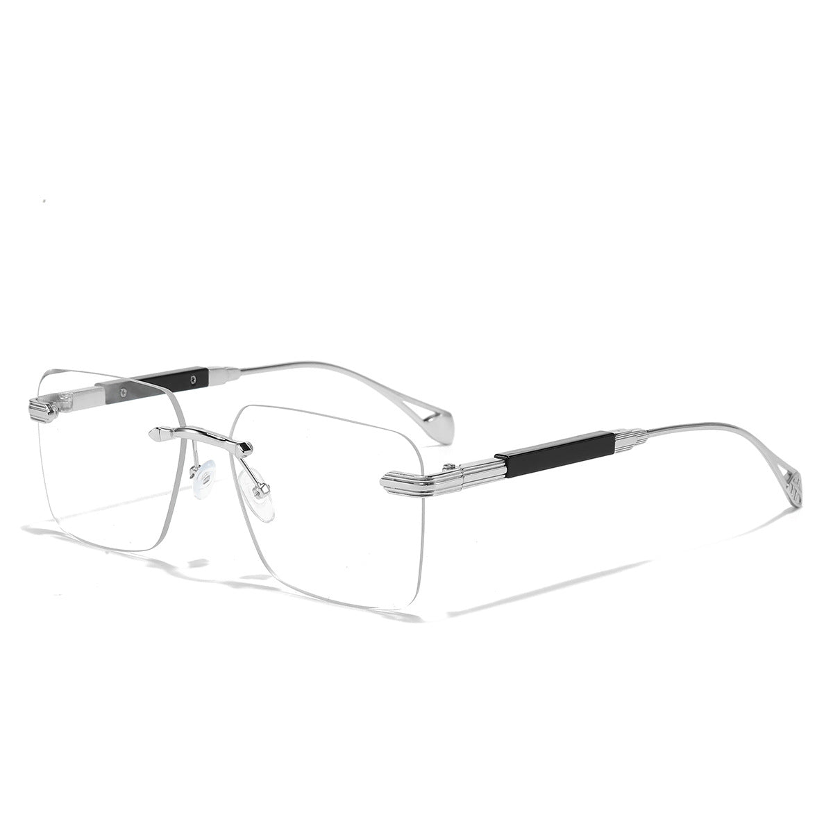 (6 PACK) Wholesale Sunglasses Metal New Arrival Small Cut Edge Rimless Women Men Fashion 2023 - BulkSunglassesWholesale.com - Silver Frame Transparent Lens Gold