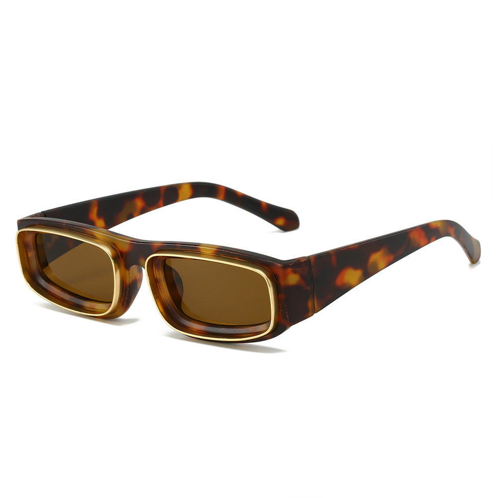 (6 PACK) Wholesale Sunglasses New Arrival Square Unique Metal Fashion 2024 - BulkSunglassesWholesale.com - Leopard Print Frame Tea Lens