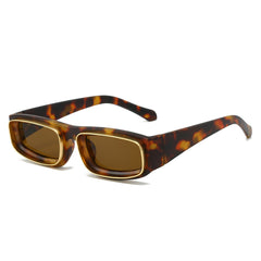 (6 PACK) Wholesale Sunglasses New Arrival Square Unique Metal Fashion 2024 - BulkSunglassesWholesale.com - Leopard Print Frame Tea Lens
