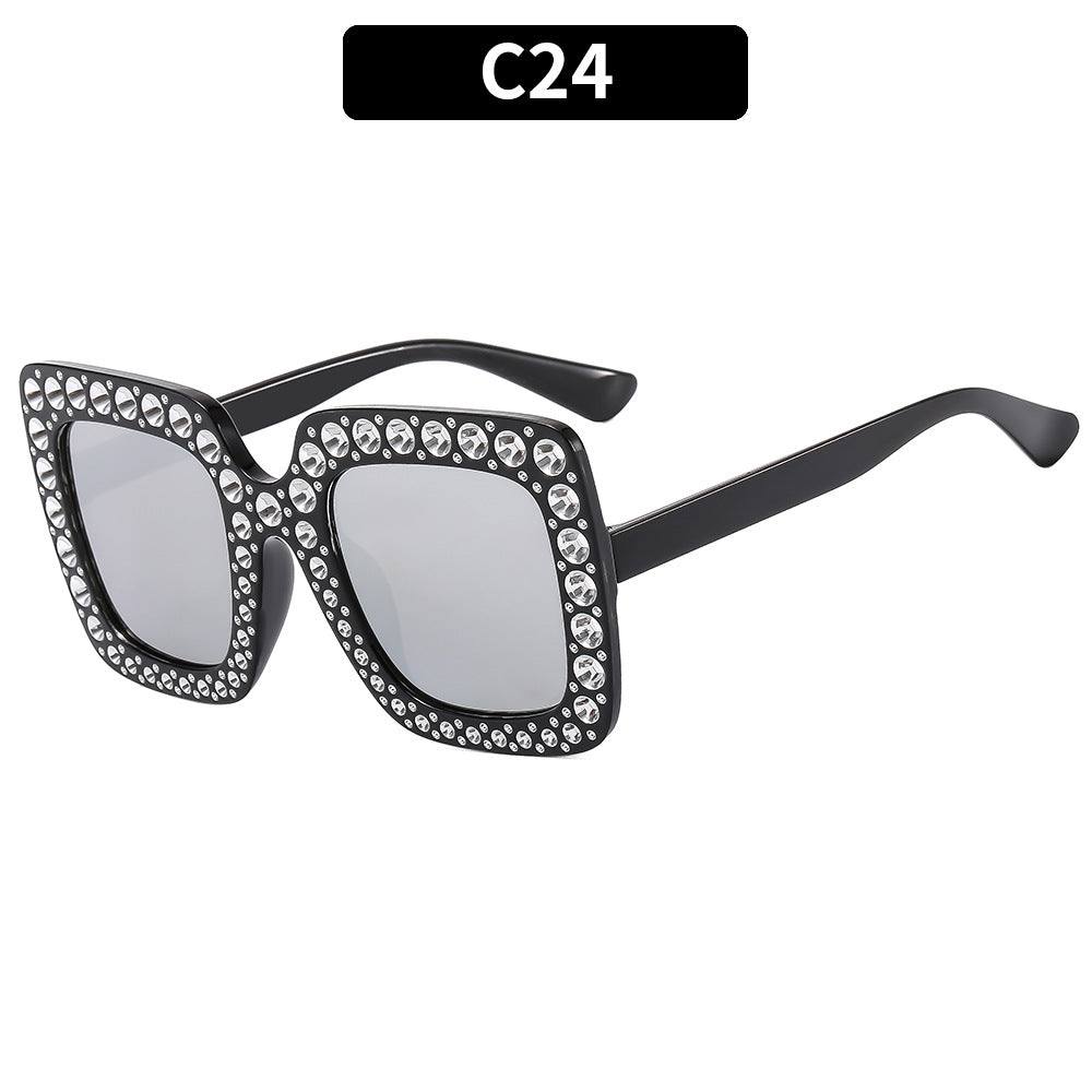 (6 PACK) Wholesale Sunglasses New Arrival Square Rhinestone Fashion Vintage Trendy 2023 - BulkSunglassesWholesale.com - Shiny Black Frame Mirrored Lens