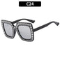 (6 PACK) Wholesale Sunglasses New Arrival Square Rhinestone Fashion Vintage Trendy 2023 - BulkSunglassesWholesale.com - Shiny Black Frame Mirrored Lens