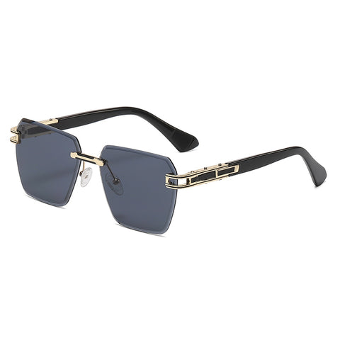 (6 PACK) Wholesale Sunglasses Oversized New Arrival Cut Edge Rimless Trendy 2023 - BulkSunglassesWholesale.com - Gold Frame Black Black Lens