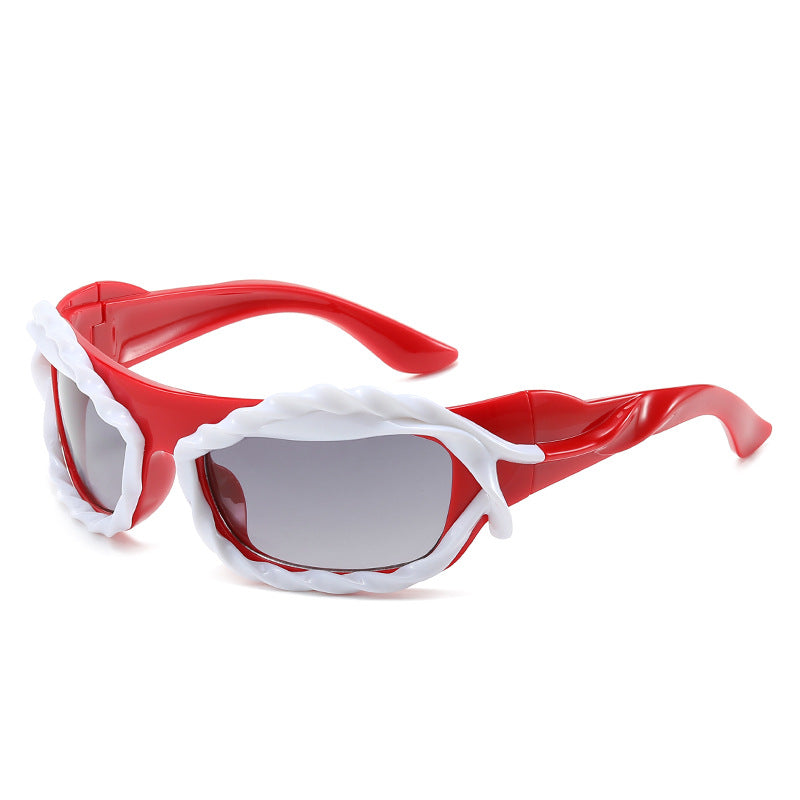 (6 PACK) Wholesale Sunglasses 2023 - BulkSunglassesWholesale.com - Red Frame Black Lens ( White )