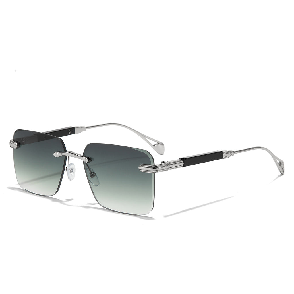 (6 PACK) Wholesale Sunglasses Metal New Arrival Small Cut Edge Rimless Women Men Fashion 2023 - BulkSunglassesWholesale.com - Silver Frame Gradient Green Gold