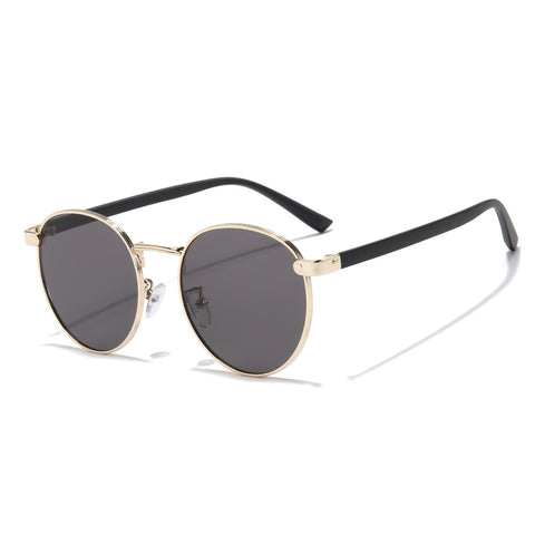 (6 PACK) Wholesale Sunglasses Vintage Round Women Metal Fashion 2023 - BulkSunglassesWholesale.com - Gold Frame Black Black Lens