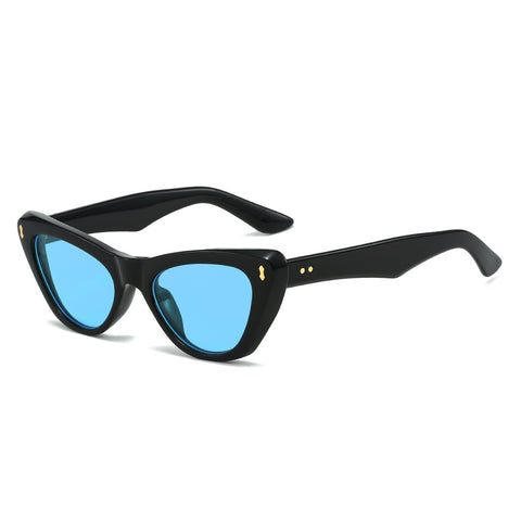 (6 PACK) Wholesale Sunglasses New Arrival Cat Eye Fashion Women 2023 - BulkSunglassesWholesale.com - Black Frame Blue Lens