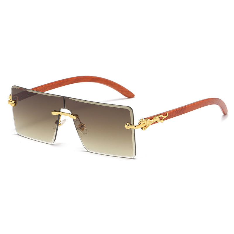 (6 PACK) Wholesale Sunglasses New Arrival One Piece Square Rimless Wood Grain Unique Trendy 2024 - BulkSunglassesWholesale.com - Gold Frame Gradient Tea