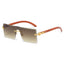 (6 PACK) Wholesale Sunglasses New Arrival One Piece Square Rimless Wood Grain Unique Trendy 2024 - BulkSunglassesWholesale.com - Gold Frame Gradient Tea