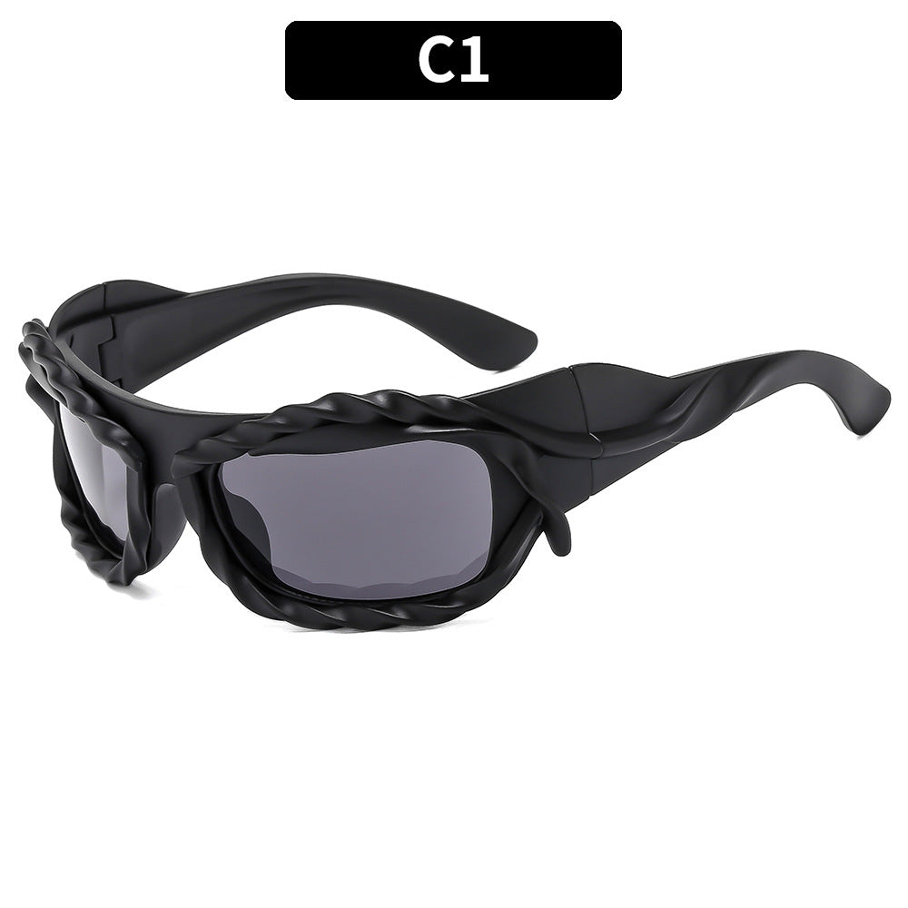 (6 PACK) Wholesale Sunglasses Unique Hip Hop Fashion Trendy 2023 - BulkSunglassesWholesale.com - Black Frame Black Black Lens