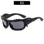 (6 PACK) Wholesale Sunglasses Unique Hip Hop Fashion Trendy 2023 - BulkSunglassesWholesale.com - Black Frame Black Black Lens
