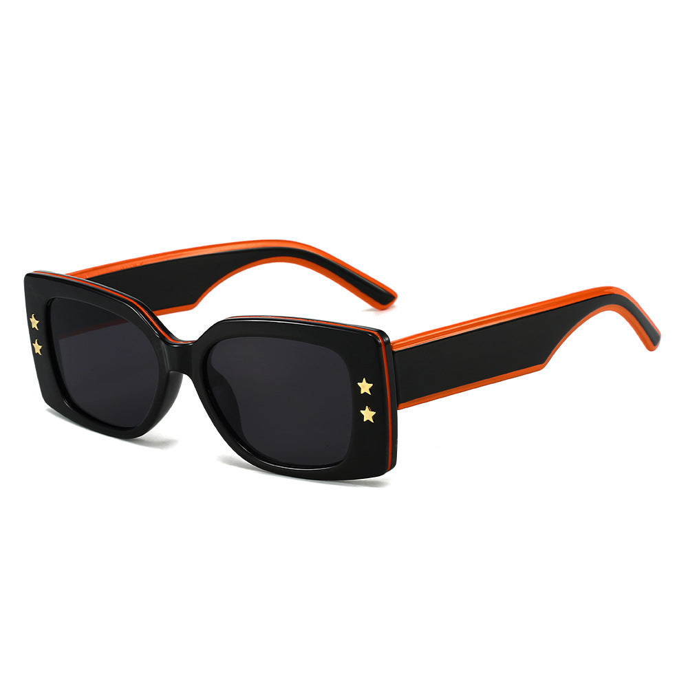 (6 PACK) Wholesale Sunglasses New Arrival Square Fashion Pentagram 2023 - BulkSunglassesWholesale.com - Black Red Frame Black Lens