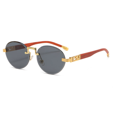 (6 PACK) Wholesale Sunglasses Round Cut Edge Metal New Arrival Rhinestone Street Trendy 2023 - BulkSunglassesWholesale.com - Gold Frame Grey