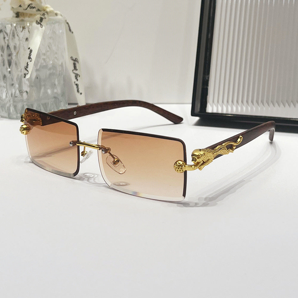 (6 PACK) Wholesale Sunglasses New Arrival Rimless Square Cut Edge Unique Fashion 2024 - BulkSunglassesWholesale.com - Gradient Tea Lens