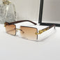 (6 PACK) Wholesale Sunglasses New Arrival Rimless Square Cut Edge Unique Fashion 2024 - BulkSunglassesWholesale.com - Gradient Tea Lens
