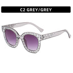 (6 PACK) Wholesale Sunglasses Fashion New Arrival Oversized Square Unique Rhinestone 2023 - BulkSunglassesWholesale.com - Grey Frame Gradient Black Lens