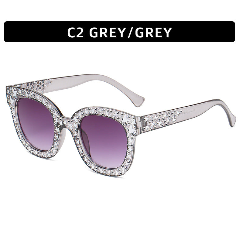 (6 PACK) Wholesale Sunglasses Fashion New Arrival Oversized Square Unique Rhinestone 2023 - BulkSunglassesWholesale.com - Grey Frame Gradient Black Lens