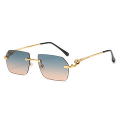 (6 PACK) Wholesale Sunglasses New Arrival Rimless Cut Edge Leopard Head 2024 - BulkSunglassesWholesale.com - Gold Frame Green Tea