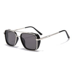 (6 PACK) Wholesale Sunglasses Vintage Metal Punk Double Bridge Aviator Women New Arrival 2023 - BulkSunglassesWholesale.com - Silver Frame Black Black Lens