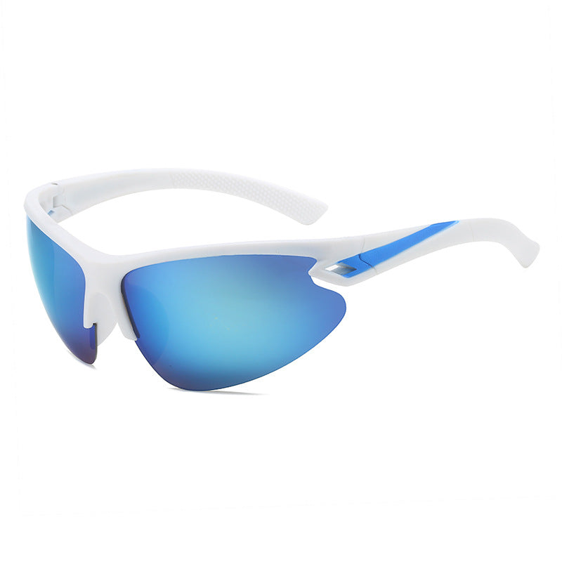 (12 PACK) Wholesale Sports Sunglasses 2023 - BulkSunglassesWholesale.com - White Frame Blue Mirrored