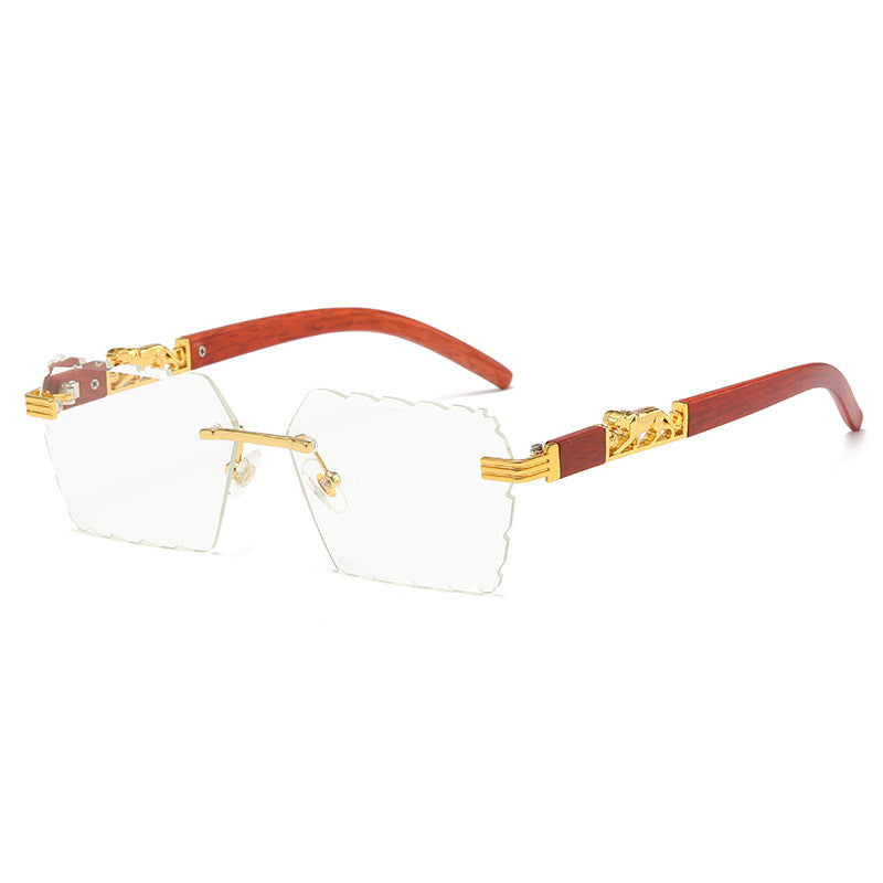 (6 PACK) Wholesale Sunglasses New Arrival Cut Edge Rimless Colorful Wood Grain Leopard Head Street Trendy 2024 - BulkSunglassesWholesale.com - White