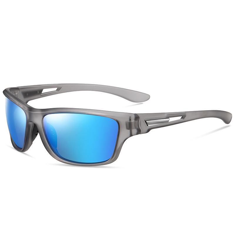 (6 PACK) Wholesale Sports Sunglasses 2023 - BulkSunglassesWholesale.com - Clear Grey Frame Blue Lens ()