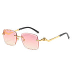 (6 PACK) Wholesale Sunglasses Fashion Rimless Cut Edge Chamfer Women New Arrival Unique Leopard Head Street Trendy 2023 - BulkSunglassesWholesale.com - Gold Frame Pink Yellow