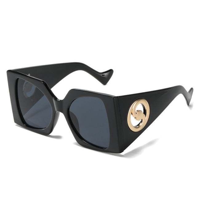 (6 PACK) Wholesale Sunglasses New Arrival Square Unique Oversized Fashion Tai Chi Creative Women 2023 - BulkSunglassesWholesale.com - Black Frame Black Lens Hover Image