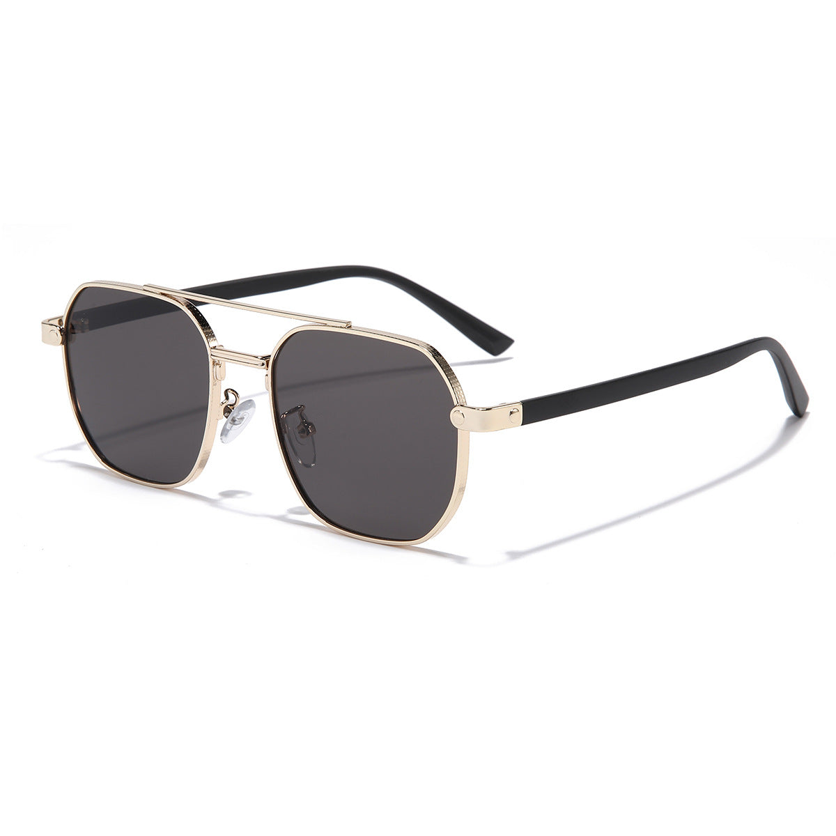 (6 PACK) Wholesale Sunglasses New Arrival Metal Double Bridge Men Oversized Women 2023 - BulkSunglassesWholesale.com - Gold Frame Black Black Lens Gradient