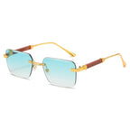 (6 PACK) Wholesale Sunglasses Cut Edge Fashion Rimless New Arrival Trendy Unisex 2023 - BulkSunglassesWholesale.com - Gold Frame Gradient Green