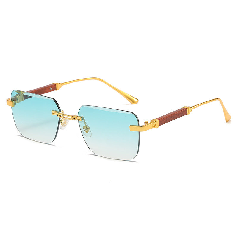 (6 PACK) Wholesale Sunglasses Cut Edge Fashion Rimless New Arrival Trendy Unisex 2023 - BulkSunglassesWholesale.com - Gold Frame Gradient Green
