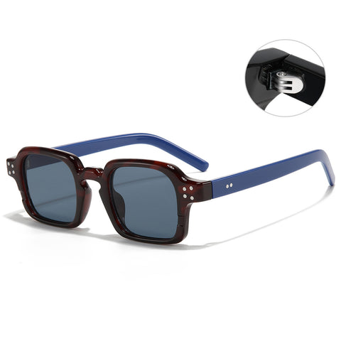(6 PACK) Wholesale Sunglasses Vintage Square Trendy Women 2023 - BulkSunglassesWholesale.com - Leopard Print Frame Blue Temple Black Grey