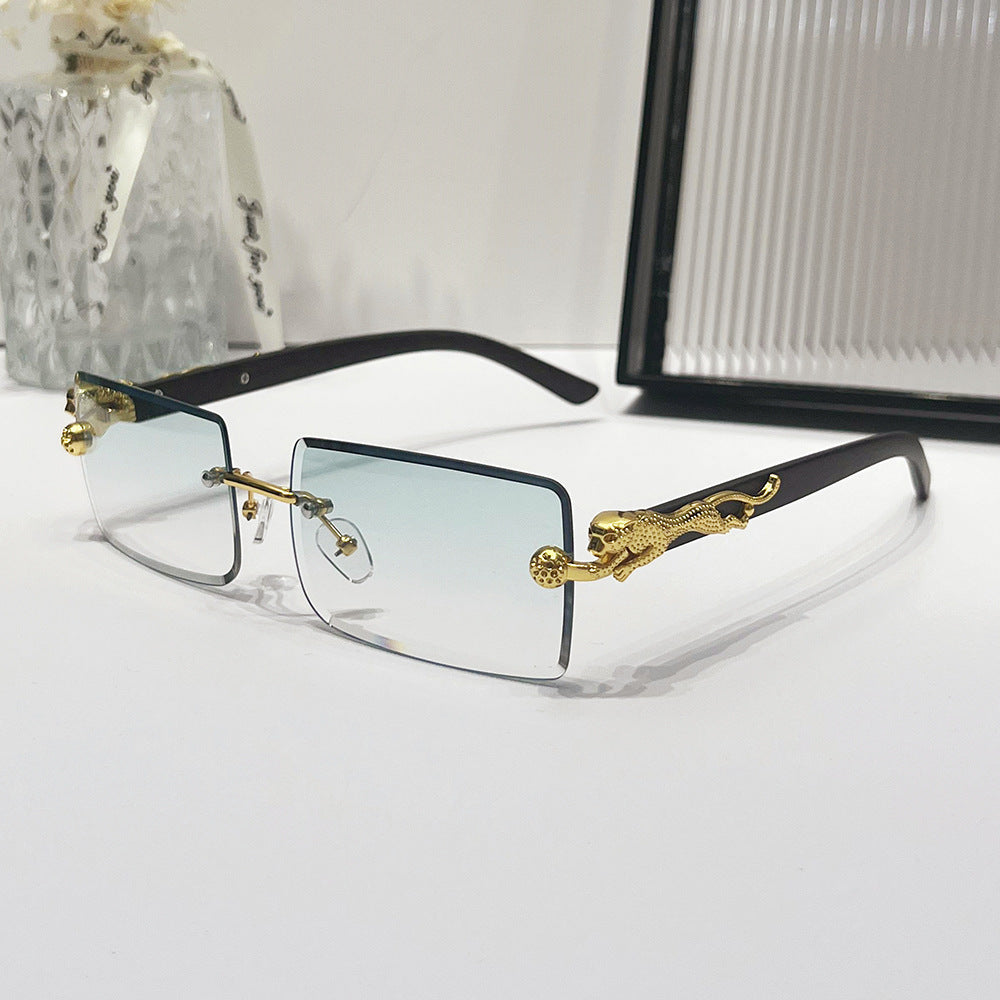 (6 PACK) Wholesale Sunglasses New Arrival Rimless Square Cut Edge Unique Fashion 2024 - BulkSunglassesWholesale.com - Gradient Green Lens