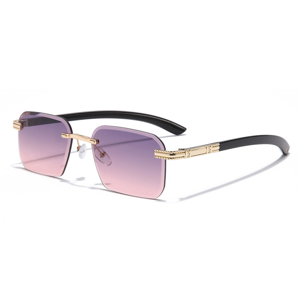 (6 PACK) Wholesale Sunglasses New Arrival Cut Edge Rimless Square Small Women Fashion 2023 - BulkSunglassesWholesale.com - Gold Frame Purple Pink Lens Frame
