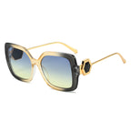 (6 PACK) Wholesale Sunglasses New Arrival Square Unique Square Luxury Rhinestone Fashion 2023 - BulkSunglassesWholesale.com - Grey Yellow Frame Blue Yellow Lens
