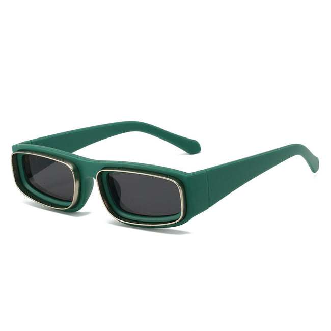 (6 PACK) Wholesale Sunglasses New Arrival Square Unique Metal Fashion 2024 - BulkSunglassesWholesale.com - Green Frame Black Lens Hover Image