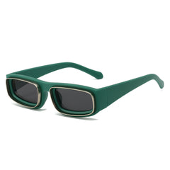 (6 PACK) Wholesale Sunglasses New Arrival Square Unique Metal Fashion 2024 - BulkSunglassesWholesale.com - Green Frame Black Lens