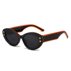 (6 PACK) Wholesale Sunglasses New Arrival Cat Eye Unique Fashion Pentagram Women 2023 - BulkSunglassesWholesale.com - Black Red Frame Black Lens