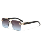 (6 PACK) Wholesale Sunglasses Double Bridge Cut Edge Rimless Women Square New Arrival Trendy 2023 - BulkSunglassesWholesale.com - Black Gold Frame Blue Purple Lens Frame