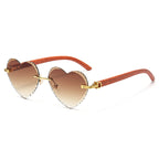 (6 PACK) Wholesale Sunglasses Trendy Rimless Cut Edge New Arrival Heart Colorful 2024 - BulkSunglassesWholesale.com - Gold Frame Gradient Tea