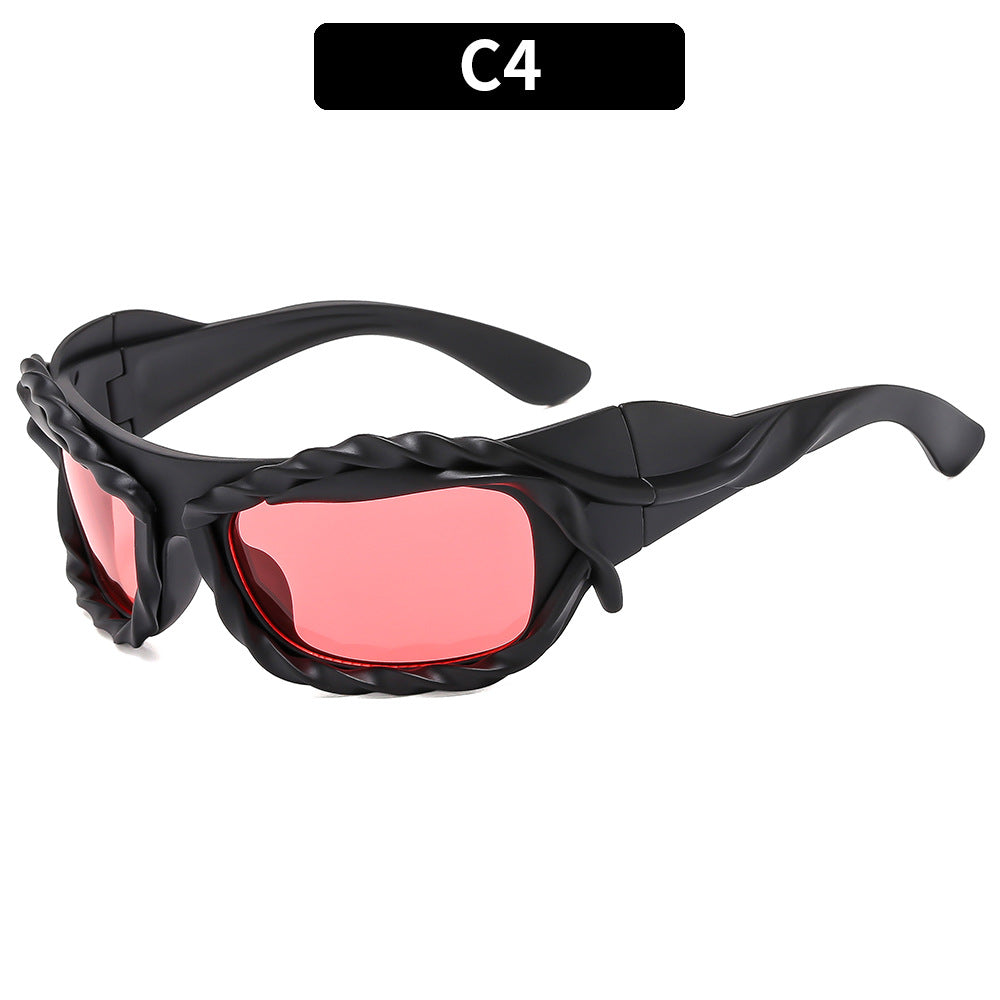 (6 PACK) Wholesale Sunglasses Unique Hip Hop Fashion Trendy 2023 - BulkSunglassesWholesale.com - Black Frame Pink Lens