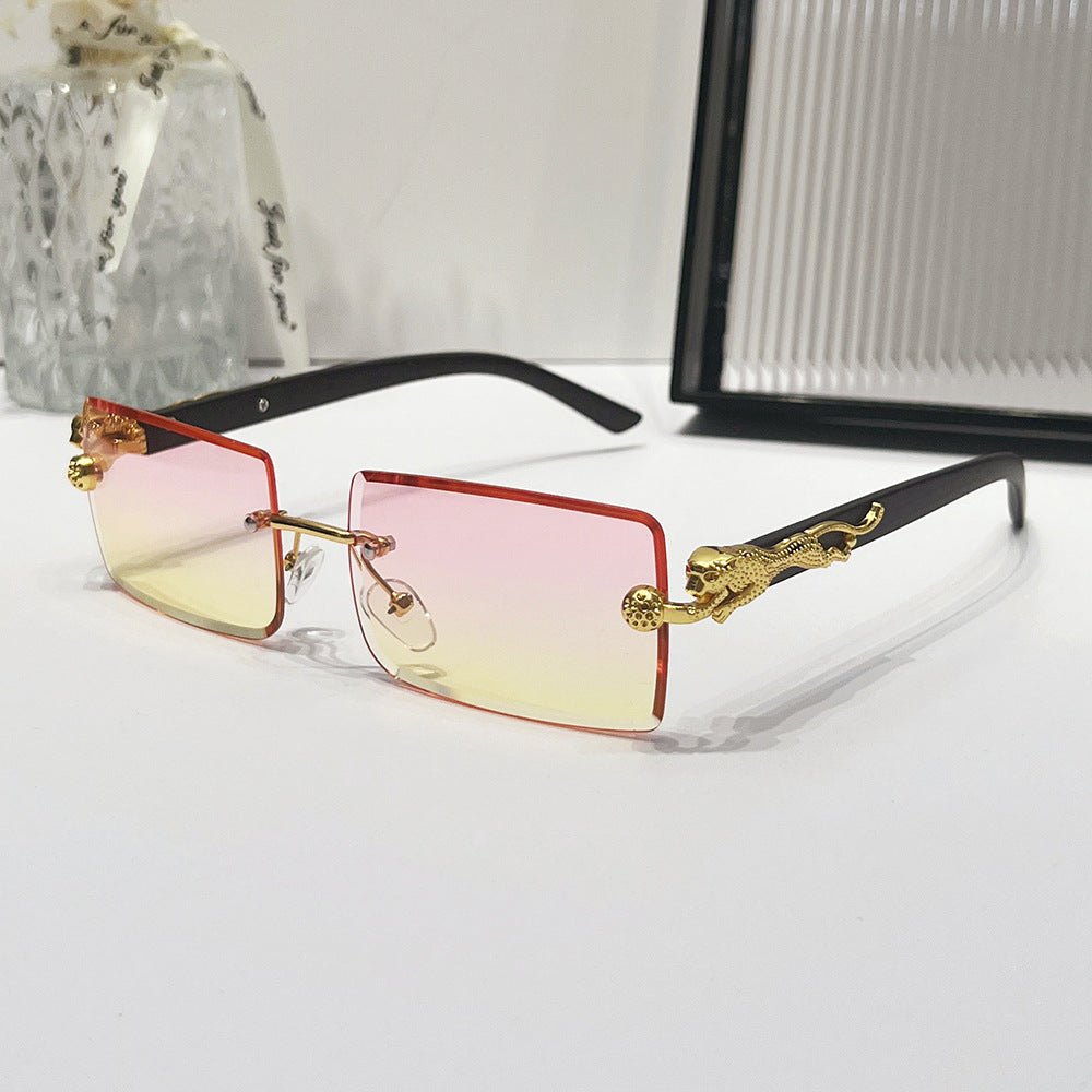 (6 PACK) Wholesale Sunglasses New Arrival Rimless Square Cut Edge Unique Fashion 2024 - BulkSunglassesWholesale.com - Pink Yellow Lens