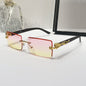 (6 PACK) Wholesale Sunglasses New Arrival Rimless Square Cut Edge Unique Fashion 2024 - BulkSunglassesWholesale.com - Pink Yellow Lens