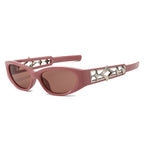 (6 PACK) Wholesale Sunglasses New Arrival Ninja Star Fashion Small Cat Eye Star Fashion 2024 - BulkSunglassesWholesale.com - Pink Frame Pink Lens