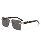 (6 PACK) Wholesale Sunglasses Double Bridge Cut Edge Rimless Women Square New Arrival Trendy 2023 - BulkSunglassesWholesale.com - Black Gold Frame Black Black Lens Frame