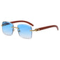 (6 PACK) Wholesale Sunglasses Rimless Cut Edge Square Rhinestone Unique Fashion Wood Grain Street Trendy 2023 - BulkSunglassesWholesale.com - Gradient Blue