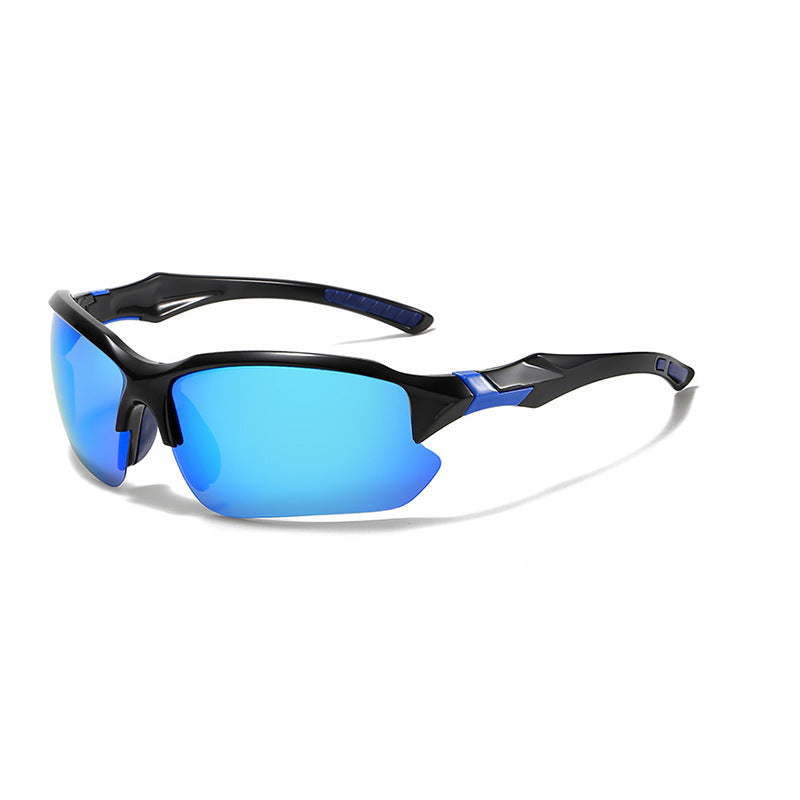 (12 PACK) Wholesale Sports Sunglasses Polarized Cycling Outdoor Sport Semirimless Unisex 2024 - BulkSunglassesWholesale.com - Black Frame Blue Mirrored Blue Temple