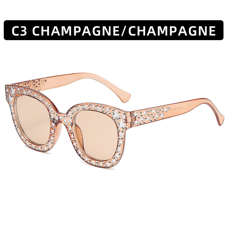 (6 PACK) Wholesale Sunglasses Fashion New Arrival Oversized Square Unique Rhinestone 2023 - BulkSunglassesWholesale.com - Tea Frame Tea Lens
