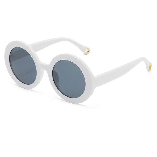 (6 PACK) Wholesale Sunglasses Fashion Round Colorful Unisex Street Trendy 2023 - BulkSunglassesWholesale.com - White Frame Grey Hover Image