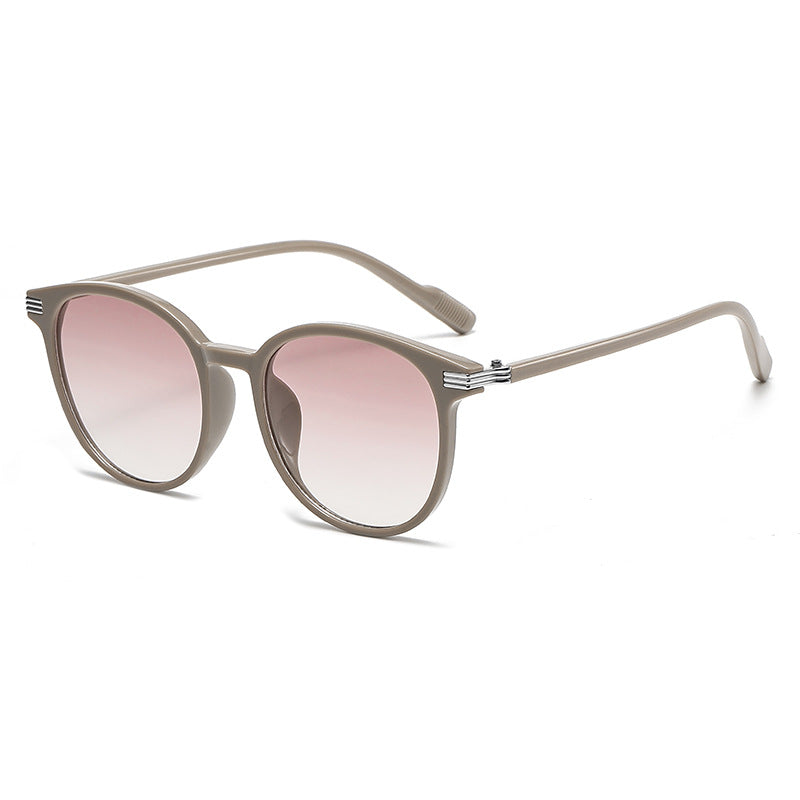 (6 PACK) Wholesale Sunglasses Fashion Korean Round Oversized Women Street Trendy 2024 - BulkSunglassesWholesale.com - Grey Tea Frame Gradient Pink Lens