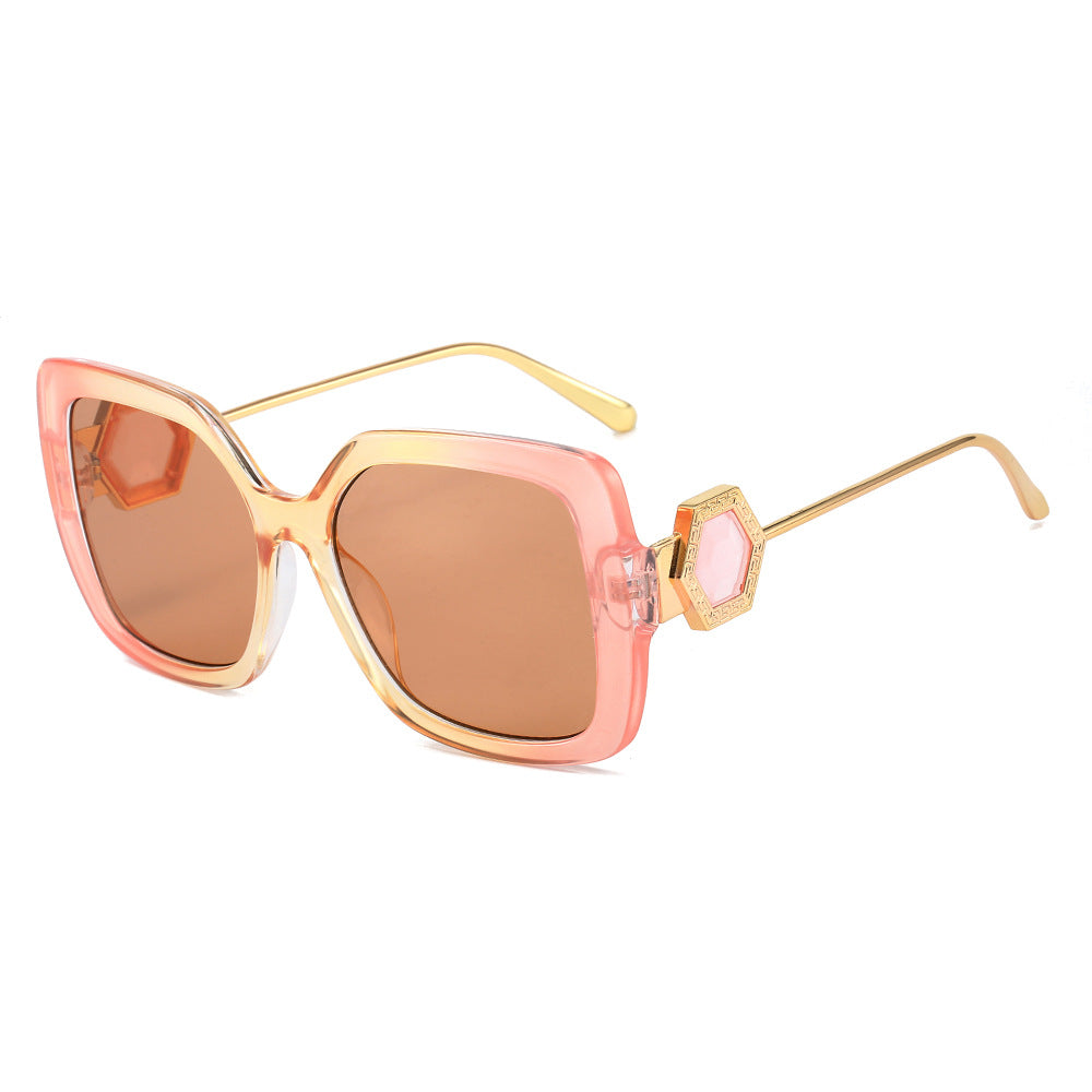 (6 PACK) Wholesale Sunglasses New Arrival Square Unique Square Luxury Rhinestone Fashion 2023 - BulkSunglassesWholesale.com - Pink Yellow Frame Tea Lens